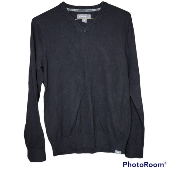 Eddie Bauer Men’s Black Casual Vneck Classic Sweater Size Medium - Picture 1 of 4
